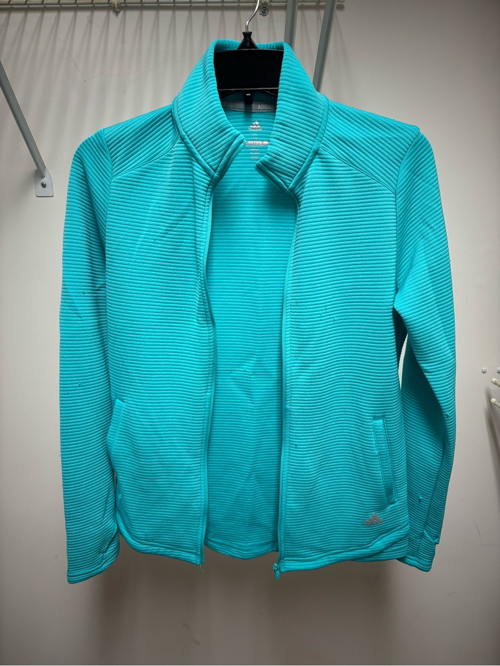 adidas Women’s Teal Ribbed Full-Zip Bomber Jacket